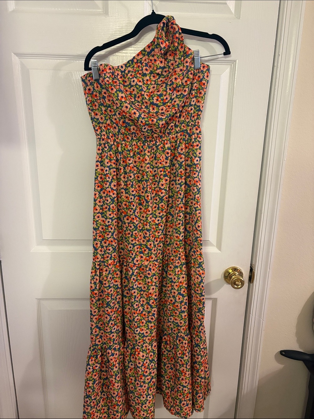 One-Shoulder Floral Maxi Dress in Orange and Green
